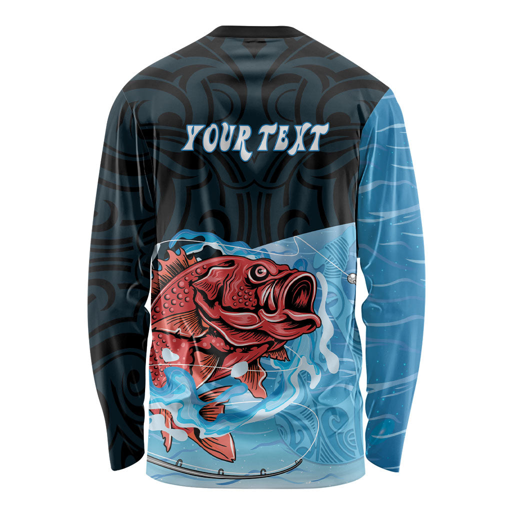 Personalised Snapper Fishing New Zealand Long Sleeve Shirt Tamure Fish Hook Maori Pattern LT22 - Polynesian Pride