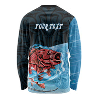 Personalised Snapper Fishing New Zealand Long Sleeve Shirt Tamure Fish Hook Maori Pattern LT22 - Polynesian Pride