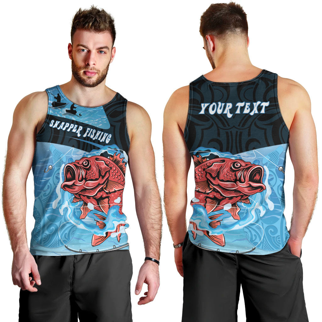 Personalised Snapper Fishing New Zealand Men Tank Top Tamure Fish Hook Maori Pattern LT22 - Polynesian Pride