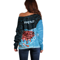 Personalised Snapper Fishing New Zealand Off Shoulder Sweater Tamure Fish Hook Maori Pattern LT22 - Polynesian Pride