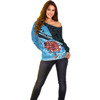 Personalised Snapper Fishing New Zealand Off Shoulder Sweater Tamure Fish Hook Maori Pattern LT22 - Polynesian Pride