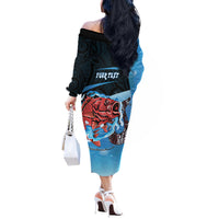 Personalised Snapper Fishing New Zealand Off The Shoulder Long Sleeve Dress Tamure Fish Hook Maori Pattern LT22 - Polynesian Pride