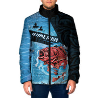 Personalised Snapper Fishing New Zealand Padded Jacket Tamure Fish Hook Maori Pattern LT22 Men Blue - Polynesian Pride