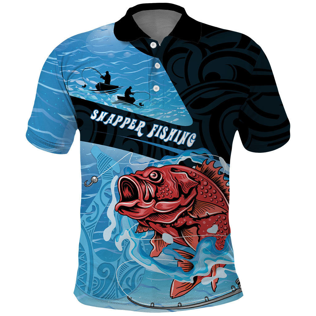 Personalised Snapper Fishing New Zealand Polo Shirt Tamure Fish Hook Maori Pattern