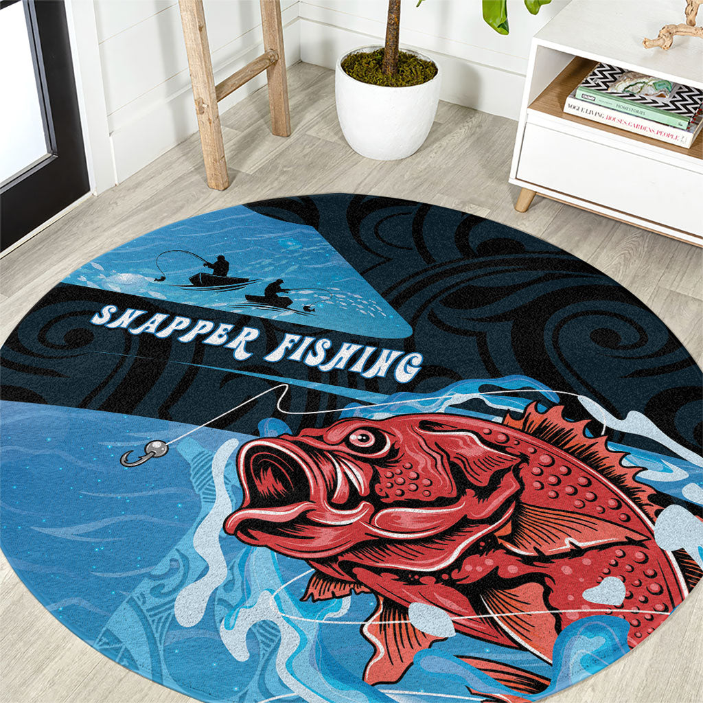 Snapper Fishing New Zealand Round Carpet Tamure Fish Hook Maori Pattern