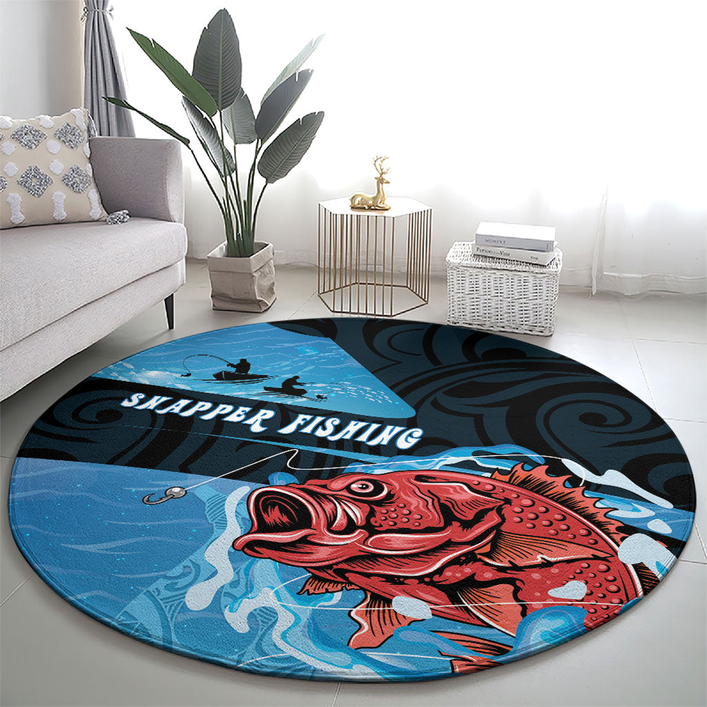 Snapper Fishing New Zealand Round Carpet Tamure Fish Hook Maori Pattern