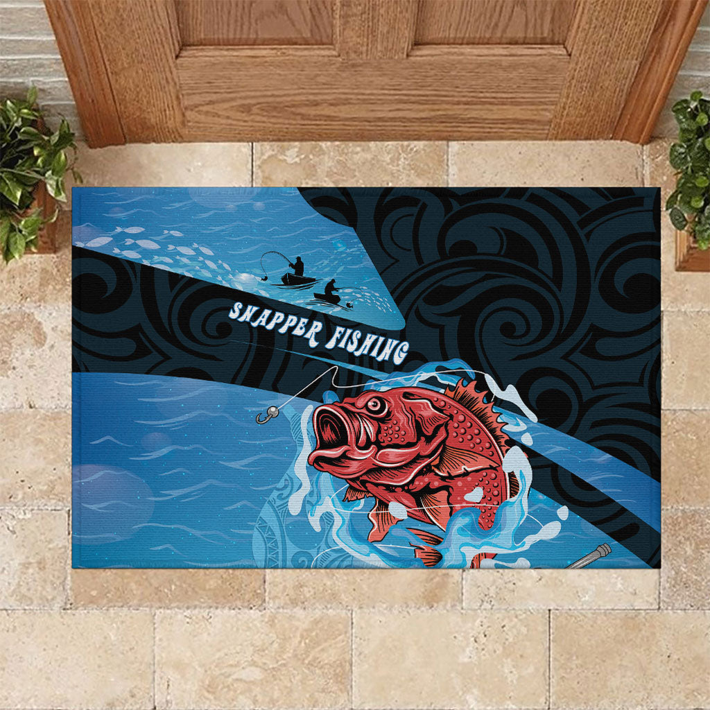 Snapper Fishing New Zealand Rubber Doormat Tamure Fish Hook Maori Pattern LT22 Blue - Polynesian Pride