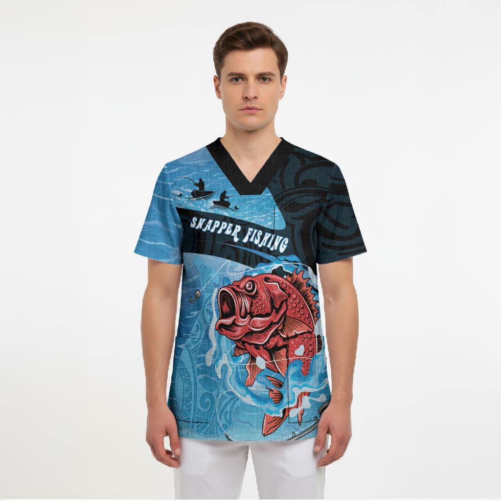 Personalised Snapper Fishing New Zealand Scrub Top Tamure Fish Hook Maori Pattern LT22 - Polynesian Pride