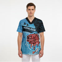 Personalised Snapper Fishing New Zealand Scrub Top Tamure Fish Hook Maori Pattern LT22 - Polynesian Pride