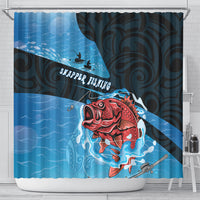 Snapper Fishing New Zealand Shower Curtain Tamure Fish Hook Maori Pattern LT22 - Polynesian Pride