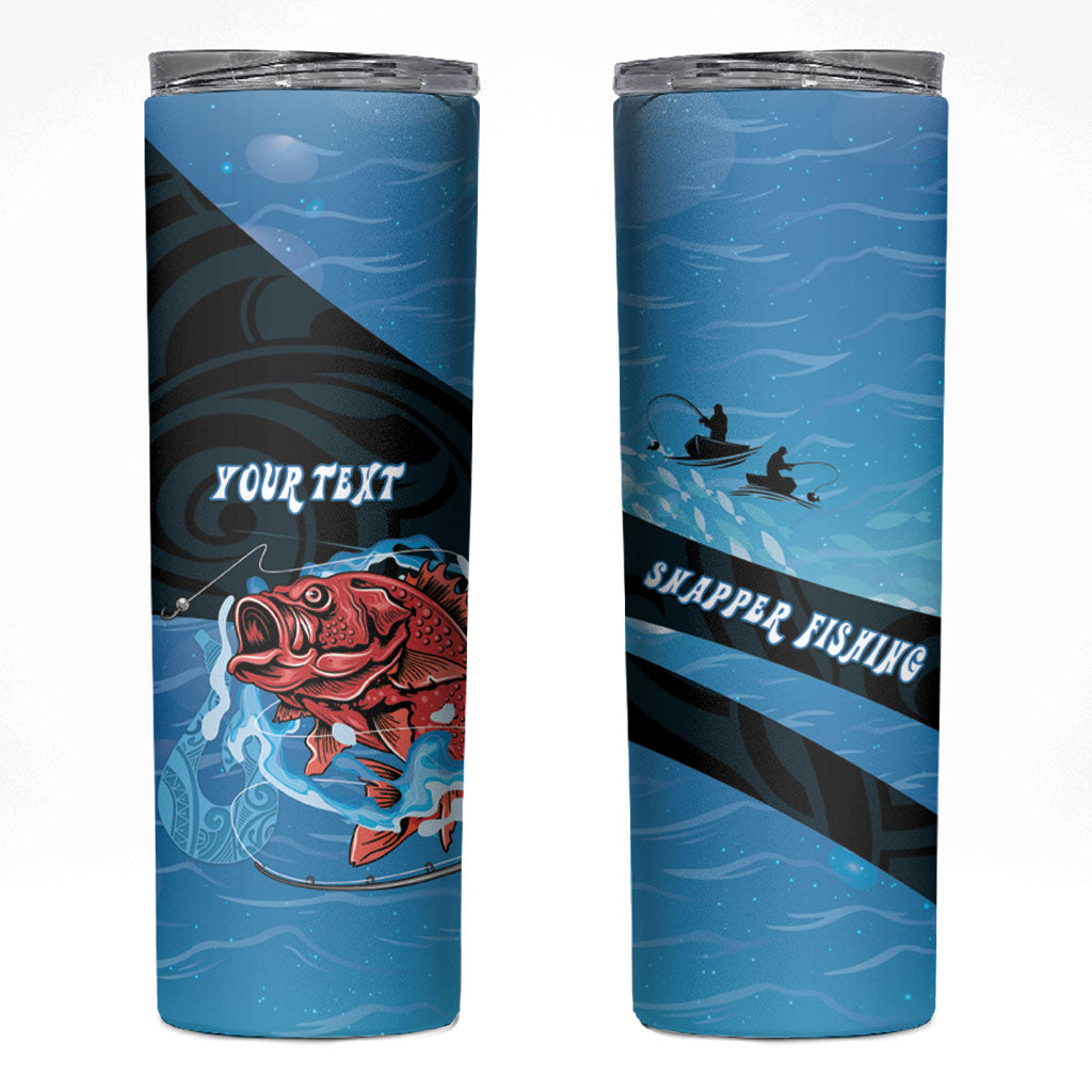 Personalised Snapper Fishing New Zealand Skinny Tumbler Tamure Fish Hook Maori Pattern LT22 Blue - Polynesian Pride