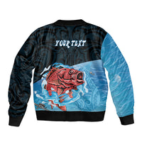 Personalised Snapper Fishing New Zealand Sleeve Zip Bomber Jacket Tamure Fish Hook Maori Pattern LT22 - Polynesian Pride