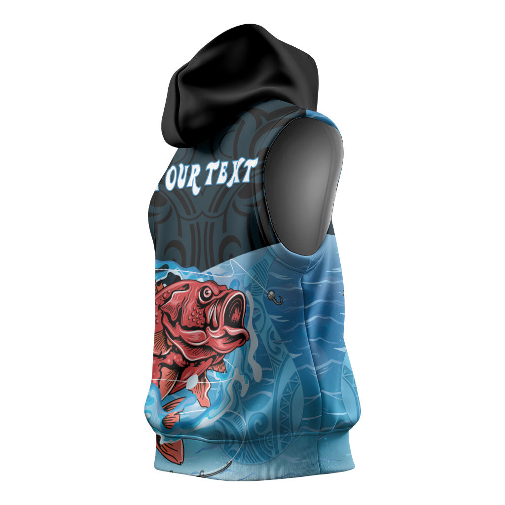 Personalised Snapper Fishing New Zealand Sleeveless Hoodie Tamure Fish Hook Maori Pattern LT22 - Polynesian Pride