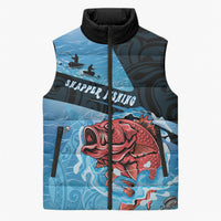 Personalised Snapper Fishing New Zealand Sleeveless Puffer Jacket Tamure Fish Hook Maori Pattern LT22 Unisex Blue - Polynesian Pride