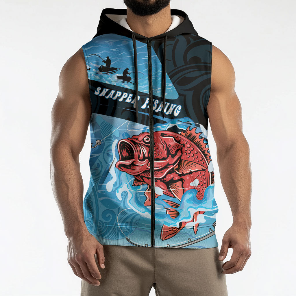 Personalised Snapper Fishing New Zealand Sleeveless Zip Hoodie Tamure Fish Hook Maori Pattern LT22 - Polynesian Pride
