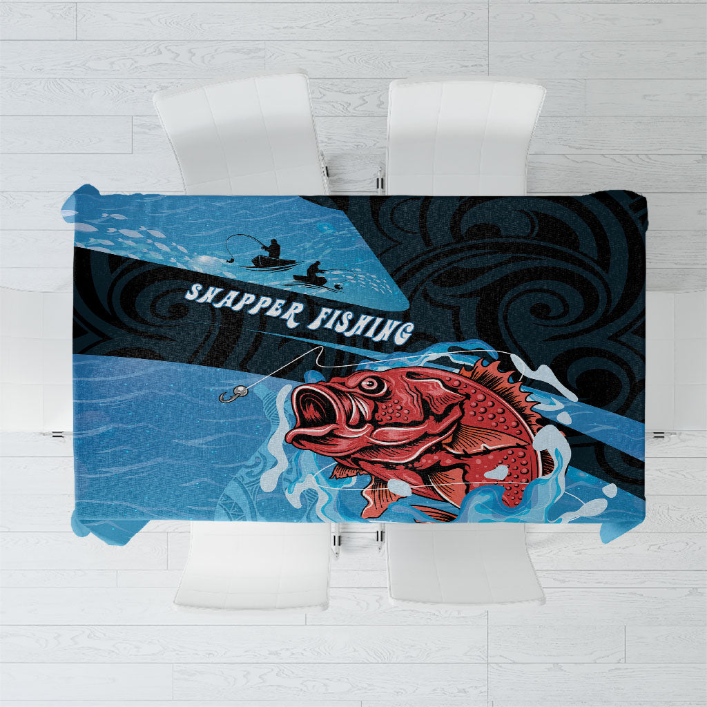 Snapper Fishing New Zealand Tablecloth Tamure Fish Hook Maori Pattern LT22 Blue - Polynesian Pride