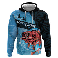 Personalised Snapper Fishing New Zealand Zip Hoodie Tamure Fish Hook Maori Pattern