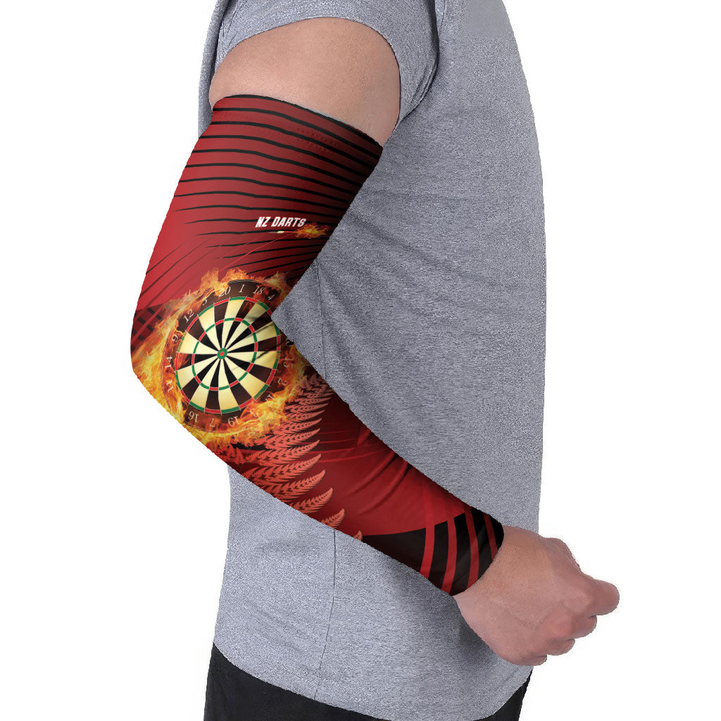 Personalised Darts New Zealand Arm Sleeves Silver Fern Red Color LT22 - Polynesian Pride