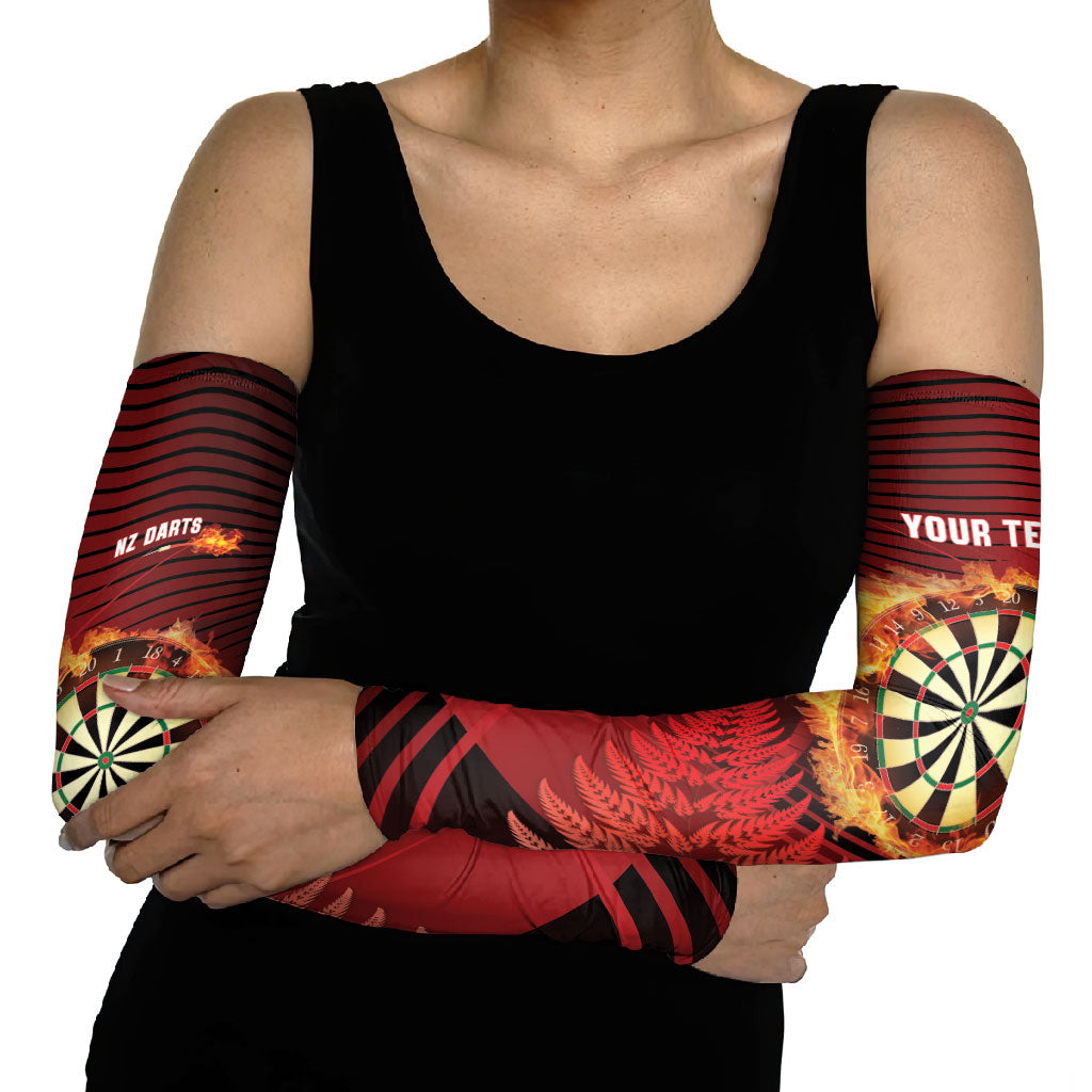 Personalised Darts New Zealand Arm Sleeves Silver Fern Red Color LT22 - Polynesian Pride