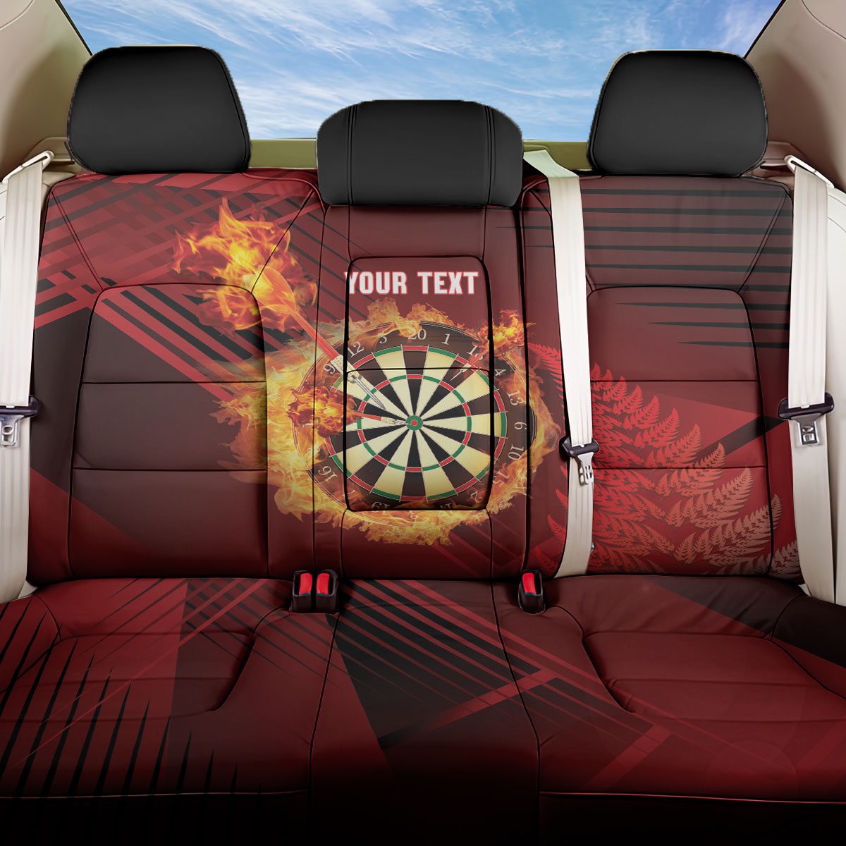 Personalised Darts New Zealand Back Car Seat Cover Silver Fern Red Color LT22 One Size Red - Polynesian Pride