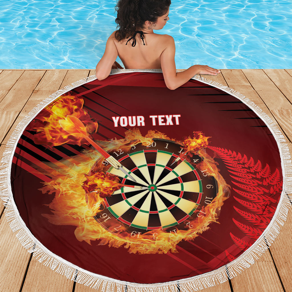 Personalised Darts New Zealand Beach Blanket Silver Fern Red Color LT22 - Polynesian Pride