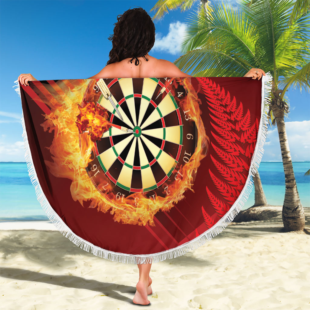 Personalised Darts New Zealand Beach Blanket Silver Fern Red Color LT22 - Polynesian Pride