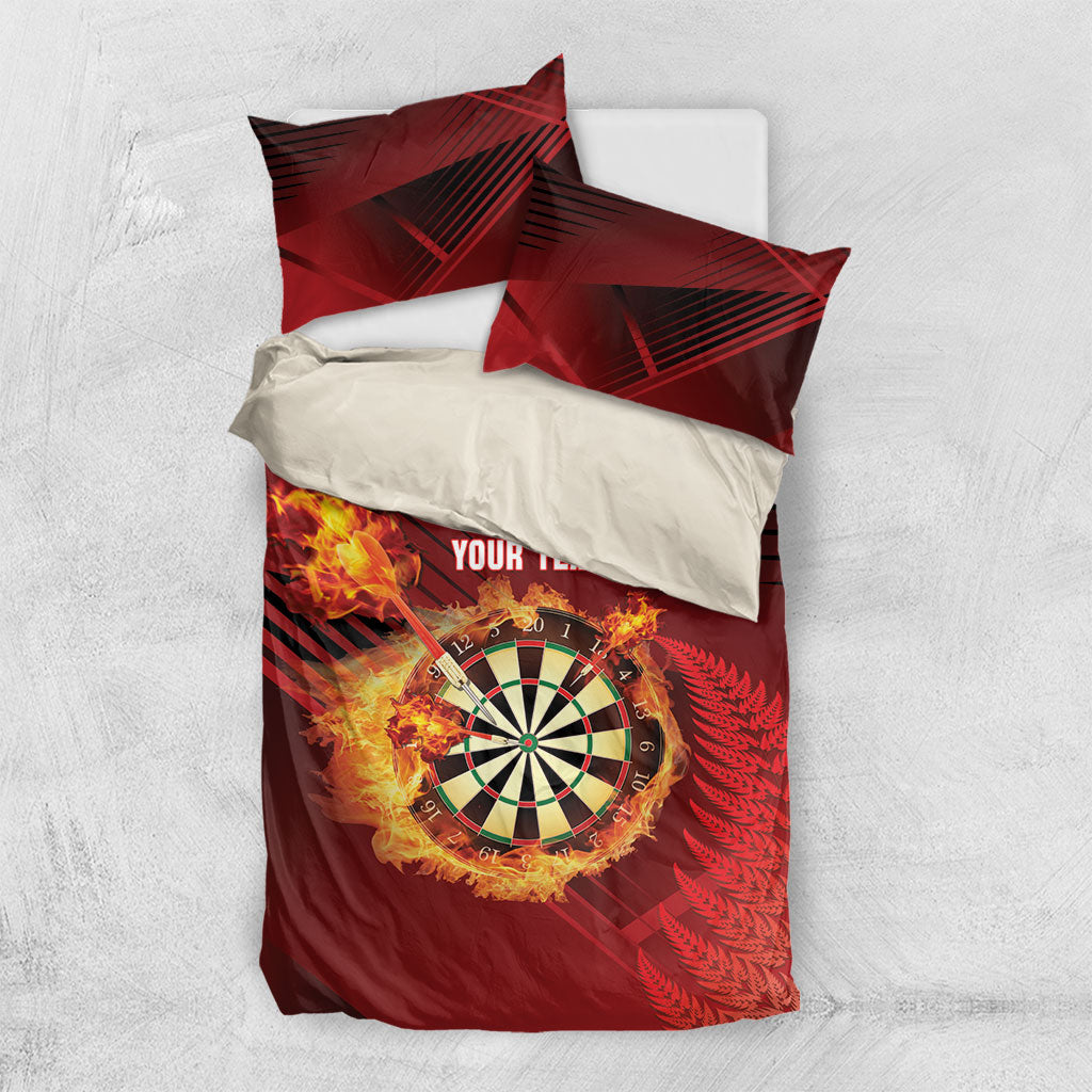 Personalised Darts New Zealand Bedding Set Silver Fern Red Color LT22 US Twin 172cm x 218cm Red - Polynesian Pride
