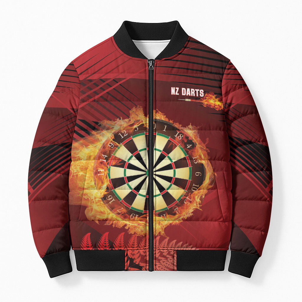 Personalised Darts New Zealand Bomber Puffer Jacket Silver Fern Red Color LT22 Unisex Red - Polynesian Pride