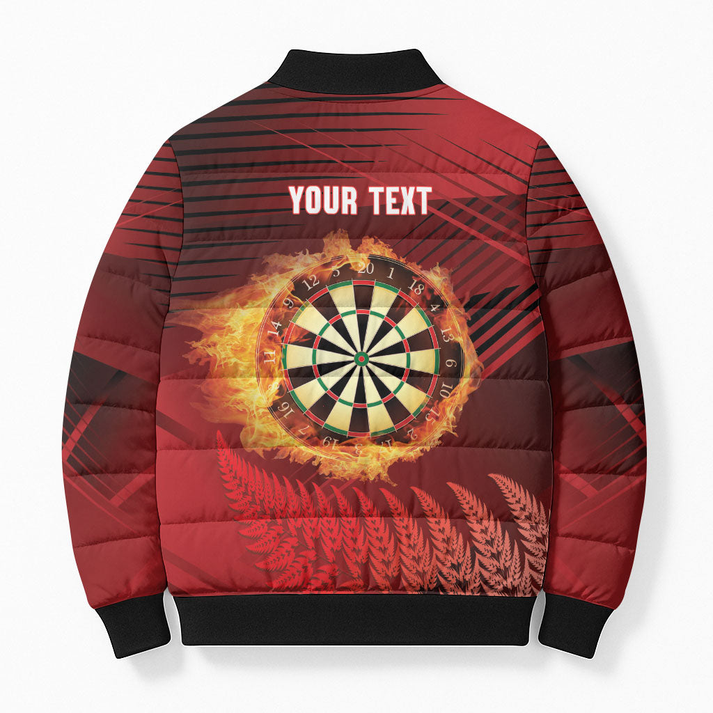 Personalised Darts New Zealand Bomber Puffer Jacket Silver Fern Red Color LT22 - Polynesian Pride