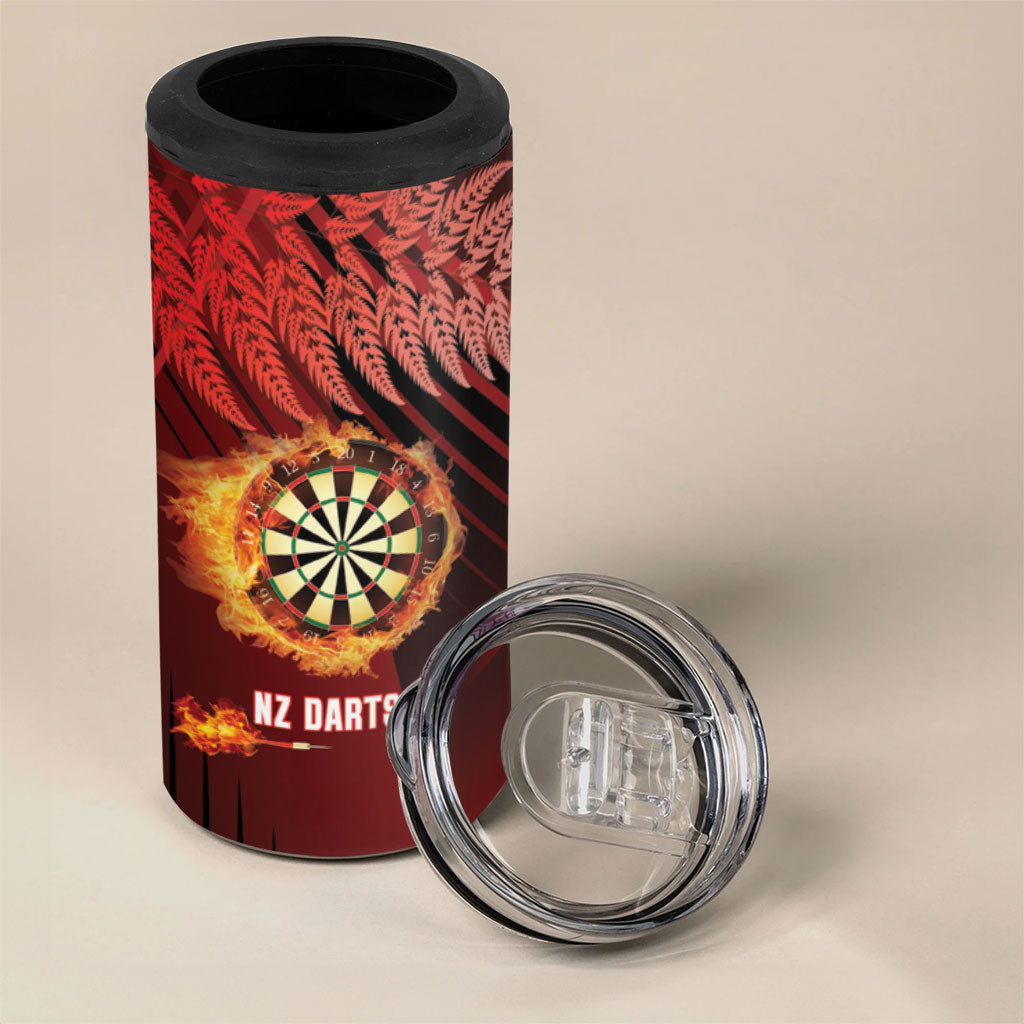 Personalised Darts New Zealand 4 in 1 Can Cooler Tumbler Silver Fern Red Color