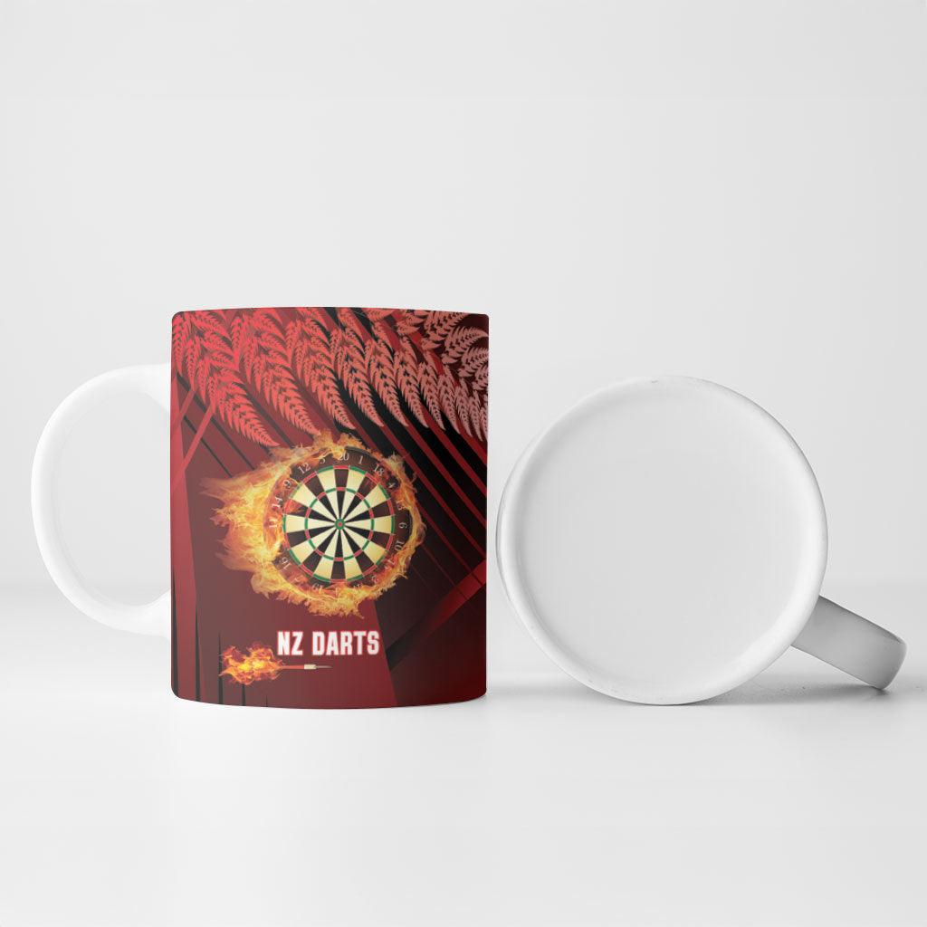 Personalised Darts New Zealand Ceramic Mug Silver Fern Red Color LT22 - Polynesian Pride
