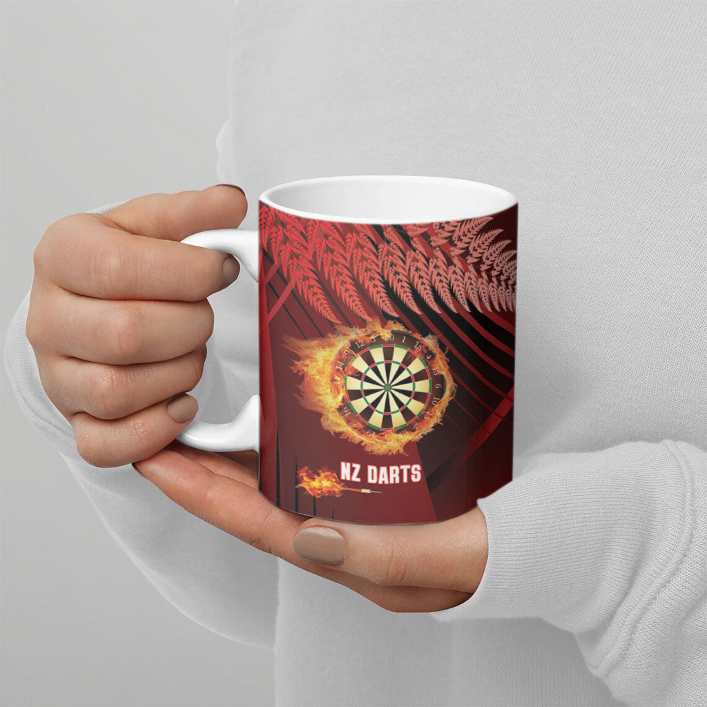 Personalised Darts New Zealand Ceramic Mug Silver Fern Red Color LT22 - Polynesian Pride