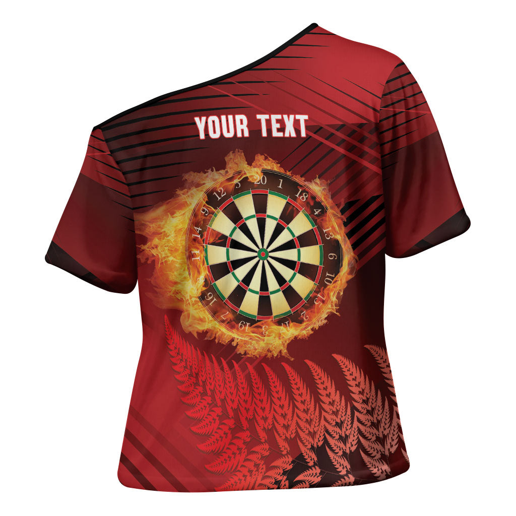 Personalised Darts New Zealand Cross Shoulder Shirt Silver Fern Red Color LT22 - Polynesian Pride