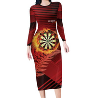 Personalised Darts New Zealand Family Matching Long Sleeve Bodycon Dress and Hawaiian Shirt Silver Fern Red Color