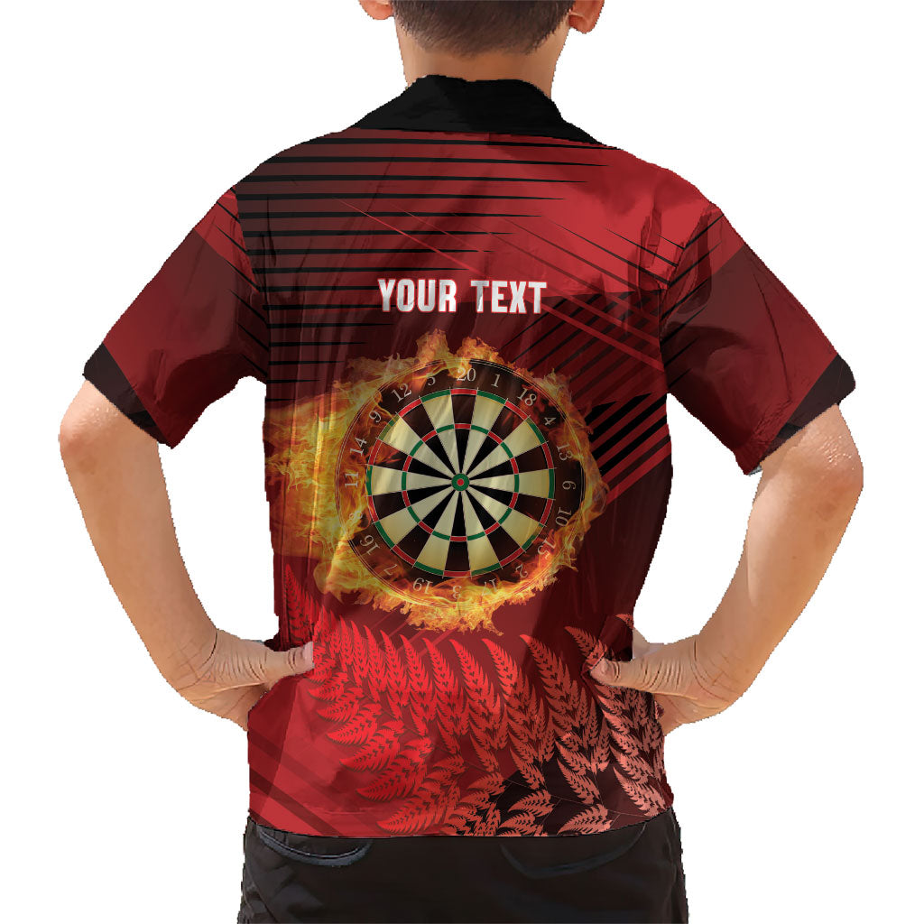 Personalised Darts New Zealand Family Matching Off The Shoulder Long Sleeve Dress and Hawaiian Shirt Silver Fern Red Color
