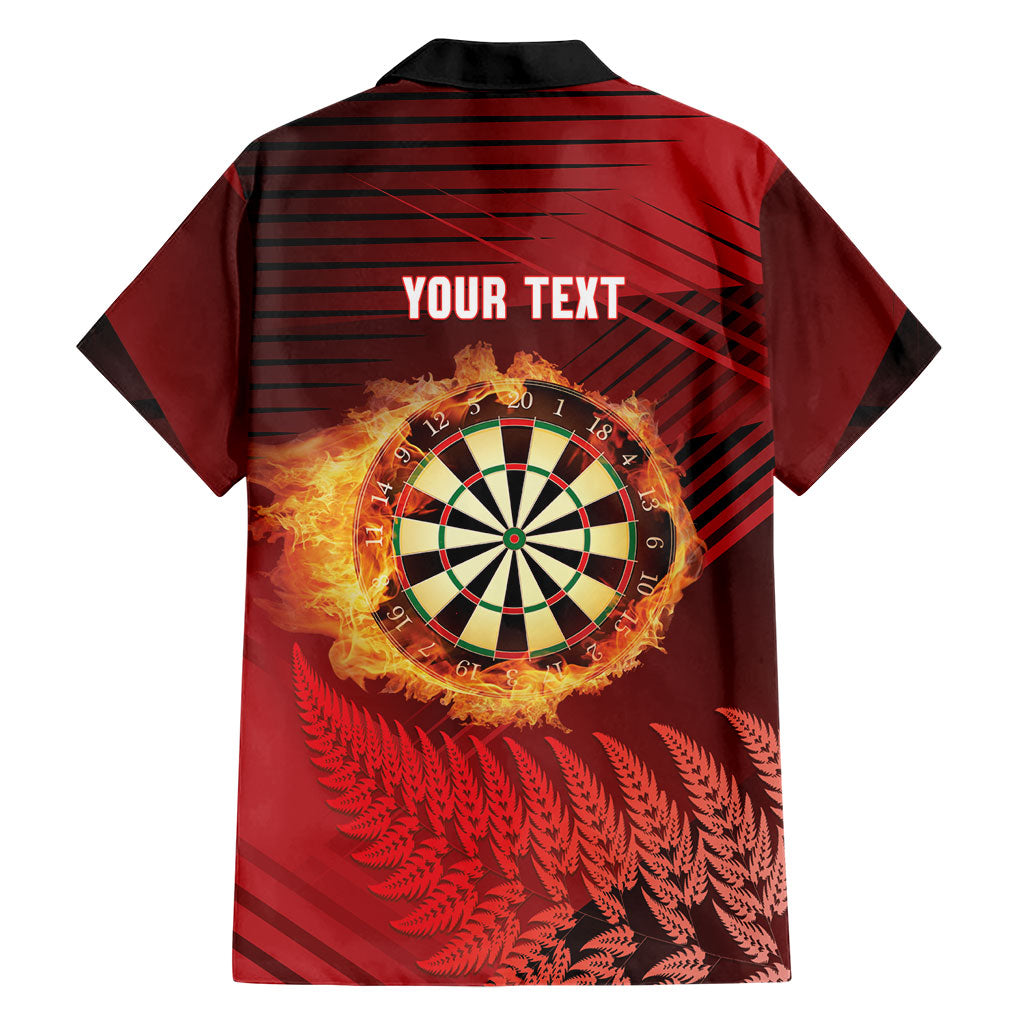 Personalised Darts New Zealand Family Matching Off The Shoulder Long Sleeve Dress and Hawaiian Shirt Silver Fern Red Color