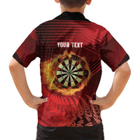 Personalised Darts New Zealand Family Matching Off Shoulder Maxi Dress and Hawaiian Shirt Silver Fern Red Color