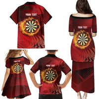 Personalised Darts New Zealand Family Matching Puletasi and Hawaiian Shirt Silver Fern Red Color