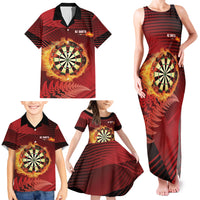 Personalised Darts New Zealand Family Matching Tank Maxi Dress and Hawaiian Shirt Silver Fern Red Color