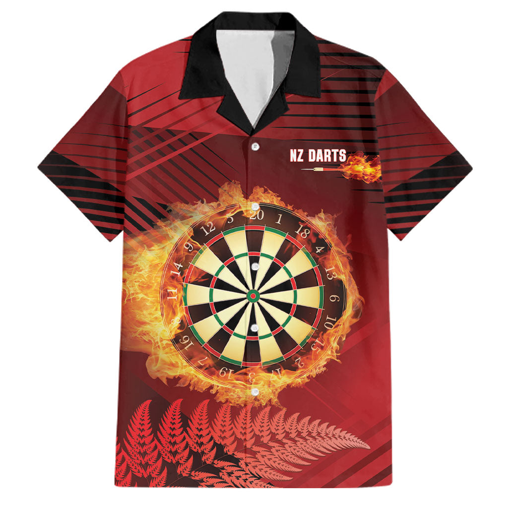 Personalised Darts New Zealand Family Matching Tank Maxi Dress and Hawaiian Shirt Silver Fern Red Color