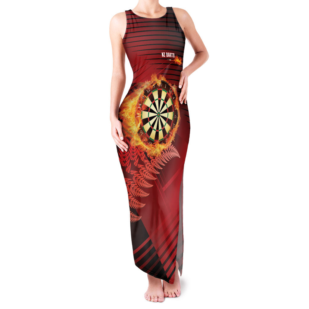 Personalised Darts New Zealand Family Matching Tank Maxi Dress and Hawaiian Shirt Silver Fern Red Color