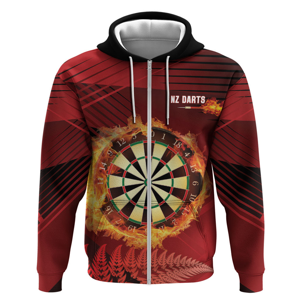 Personalised Darts New Zealand Hoodie Silver Fern Red Color LT22 Zip Hoodie Red - Polynesian Pride