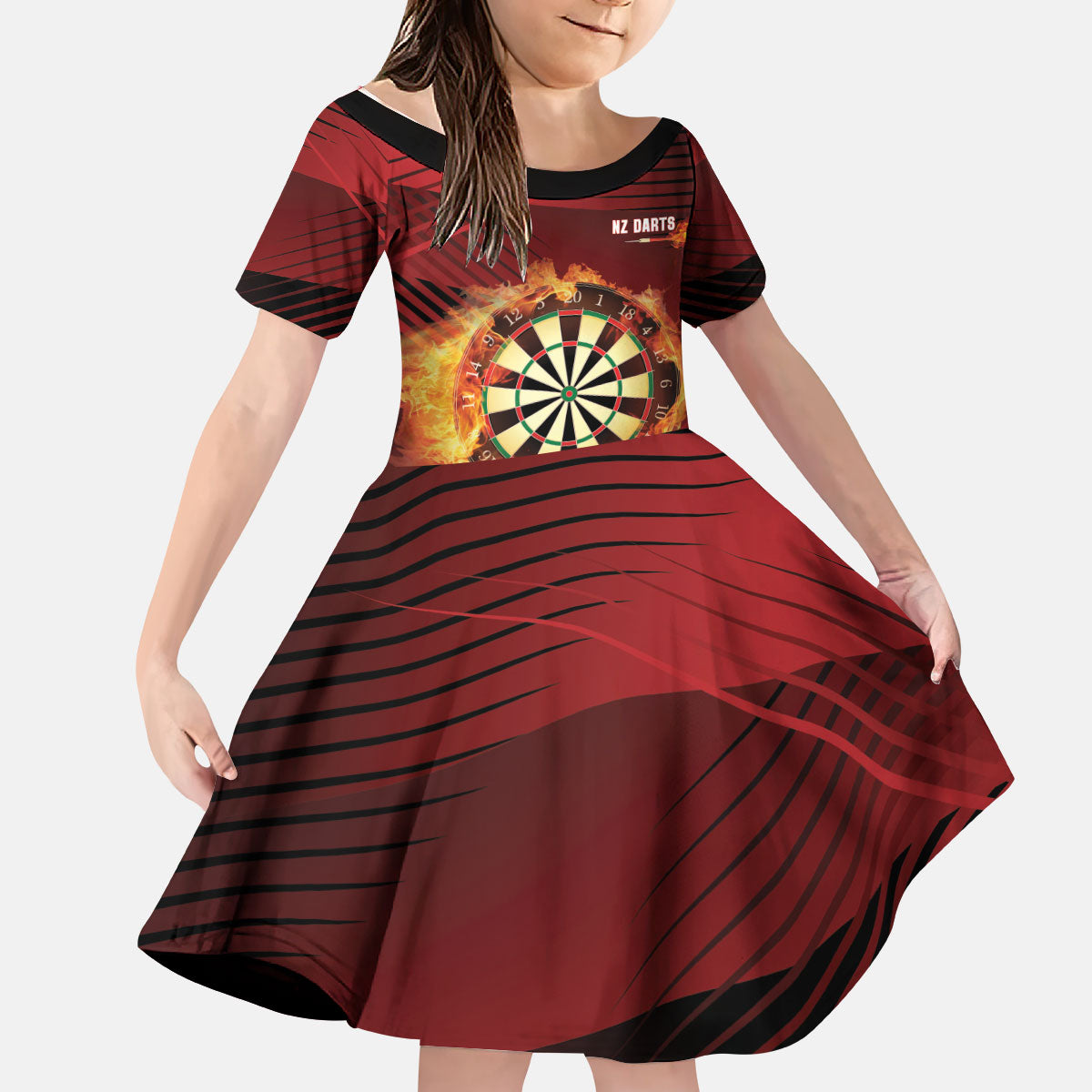 Personalised Darts New Zealand Kid Short Sleeve Dress Silver Fern Red Color LT22 KID Red - Polynesian Pride