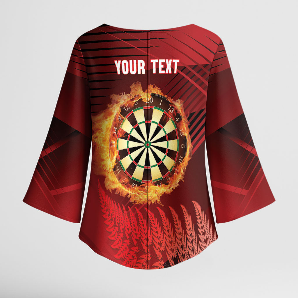 Personalised Darts New Zealand Kimono Sleeve Blouse Silver Fern Red Color LT22 - Polynesian Pride