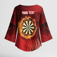 Personalised Darts New Zealand Kimono Sleeve Blouse Silver Fern Red Color LT22 - Polynesian Pride