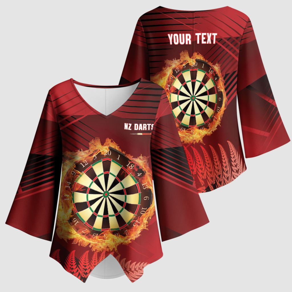 Personalised Darts New Zealand Kimono Sleeve Blouse Silver Fern Red Color LT22 - Polynesian Pride