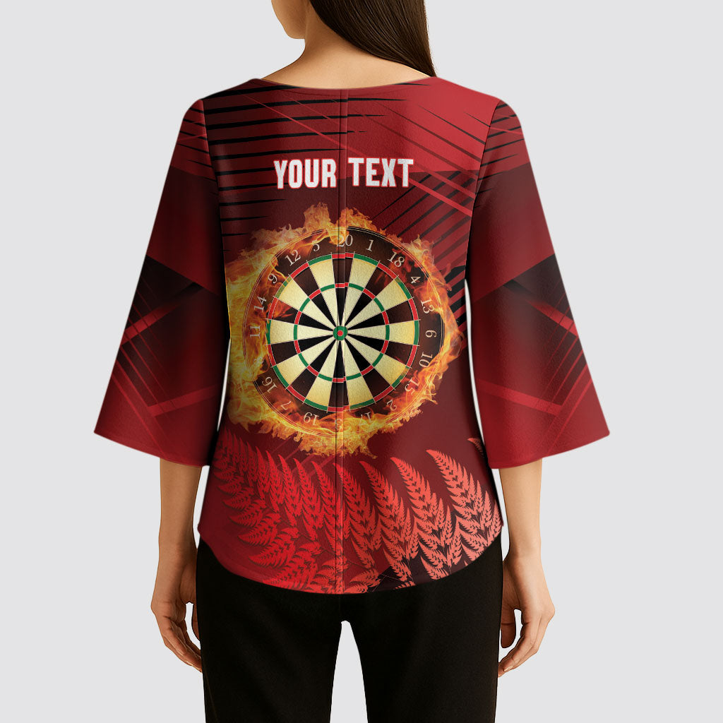Personalised Darts New Zealand Kimono Sleeve Blouse Silver Fern Red Color LT22 - Polynesian Pride