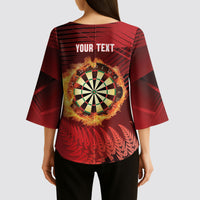 Personalised Darts New Zealand Kimono Sleeve Blouse Silver Fern Red Color LT22 - Polynesian Pride