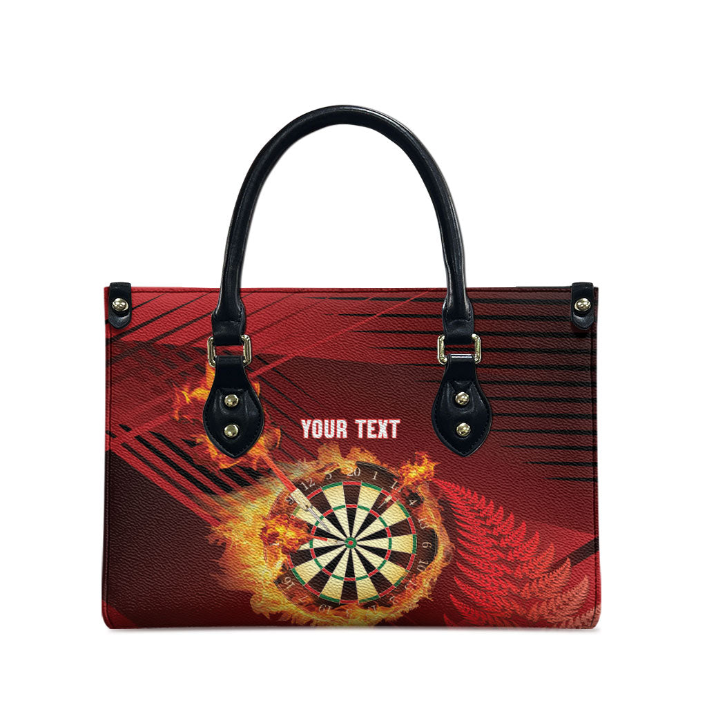 Personalised Darts New Zealand Leather Bag Silver Fern Red Color LT22 - Polynesian Pride