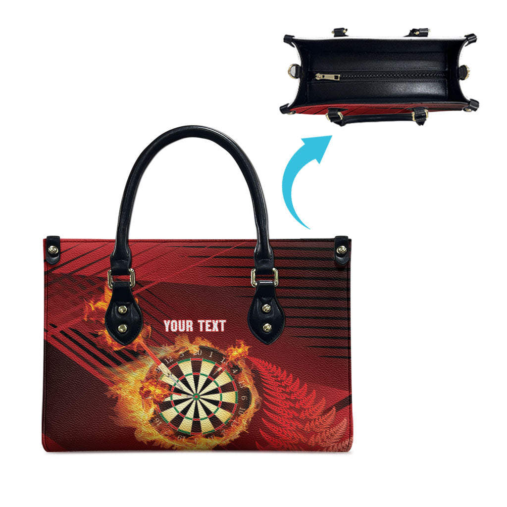 Personalised Darts New Zealand Leather Bag Silver Fern Red Color LT22 - Polynesian Pride